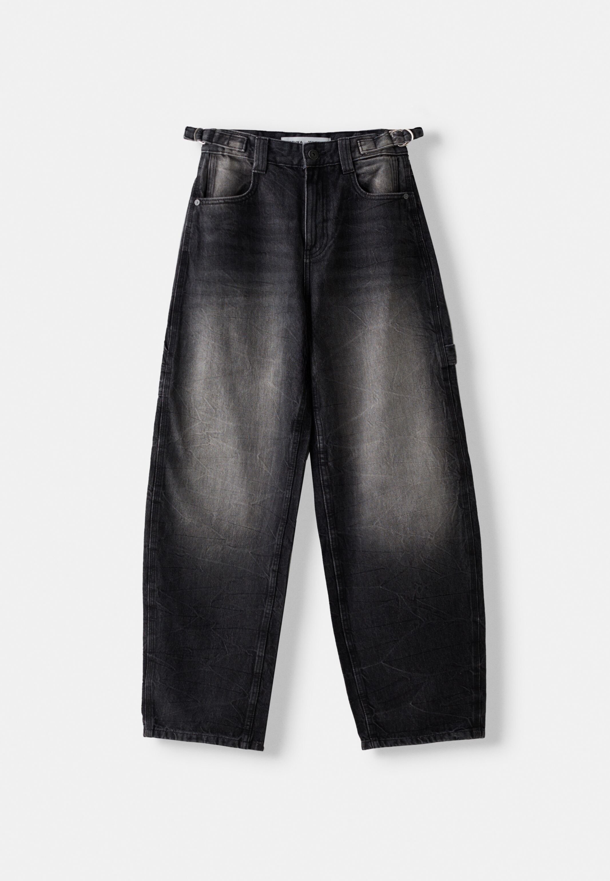 Bershka WIDE BALLOON CARPENTER - Wide Leg - black/black
