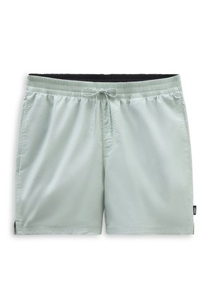 Helle mintgrüne Badeshorts mit einem schwarzen elastischen Bund und Kordelzug. Verfügt über seitliche Taschen und ein kleines Markenetikett am Saum.