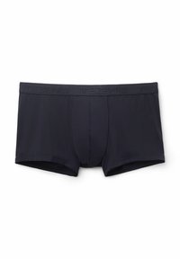 Tmavě modré boxerky vyrobené z měkké, elastické tkaniny s logem vyšitým na pase. Tvarovaný přední klín a hladké švy.