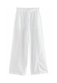 Witte wijde broek van lichtgewicht stof, met een elastische tailleband en verstelbaar trekkoord, en twee voorkeurszakken.