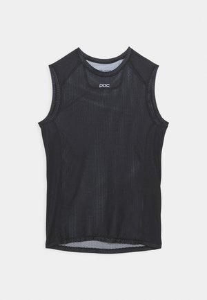 Top atletico senza maniche di colore nero, con tessuto a rete, scollatura rotonda e fori per le braccia rinforzati. Design minimalista con branding discreto.