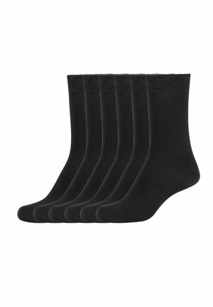 Schwarze Baumwollsocken mit gerippter Bündchen, nahtlosem Zeh und glatter Textur. Set aus sechs Stück, geeignet für den täglichen Gebrauch.