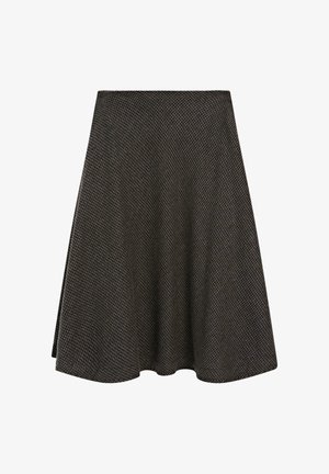 A-Linien-Rock in Dunkelgrau mit einem strukturierten Hahnentritt-Muster, ausgestattet mit einem ausgestellten Design und einem glatten Bund.