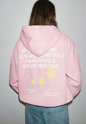 PULL&BEAR, STAR AND SLOGAN - HOODIE - Sweat à capuche - pink