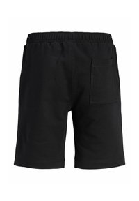 Shorts noirs décontractés avec une ceinture élastique et une poche arrière unique sur le côté droit, vus de dos.