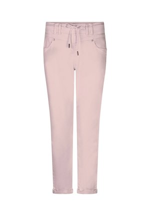Lyserøde slim-fit bukser med opkørte kanter, forlommer, bæltestropper og snøre i taljen.