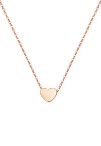 Collana in oro rosa con un pendente a forma di cuore liscio e lucido su una catena a maglie. Pendente posizionato centralmente su una catena delicata.