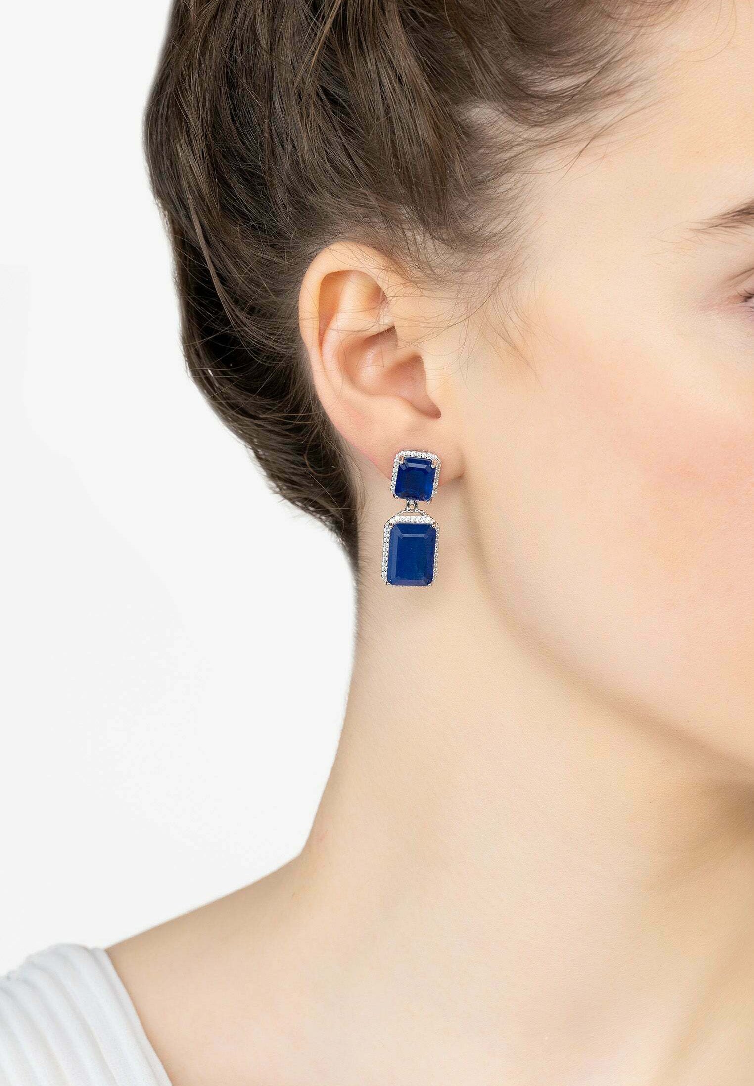 Latelita London Orecchini Pendenti Petite Drop Zaffiro Idro - Argento 925 Placcato Oro 22kt, 3cm