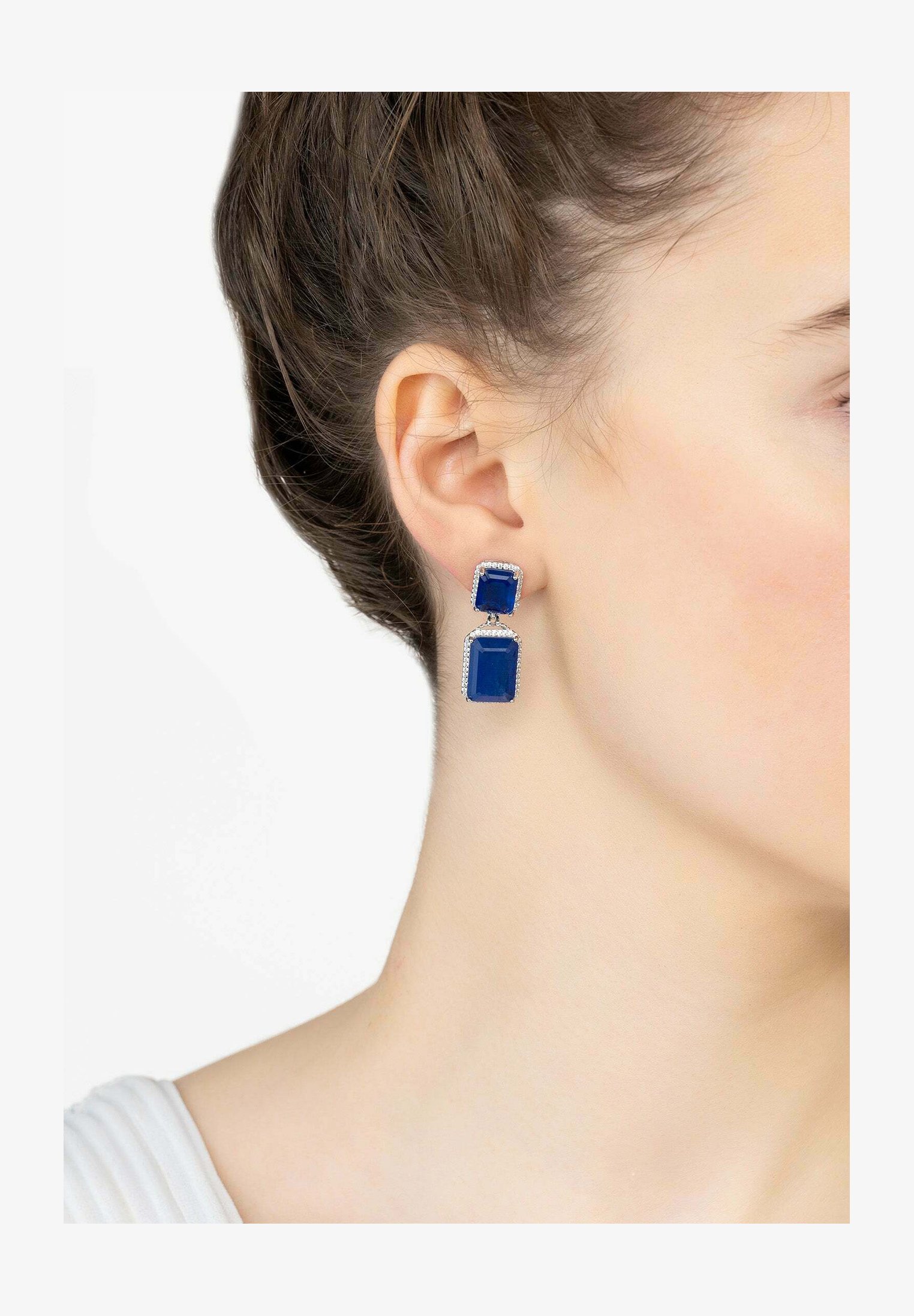 Latelita London Orecchini Pendenti Petite Drop Zaffiro Idro - Argento 925 Placcato Oro 22kt, 3cm