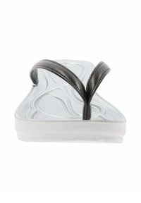 Infradito neri con parte superiore in plastica texture e suola in gomma trasparente, con un design a doppia cinghia che si incurva alla base.