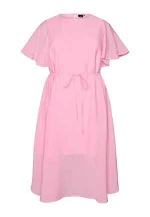 Zizzi, KNÖCHELLANGES KLEID MIT FLÜGELÄRMELN UND BINDEGÜRTEL - Denní šaty - pink