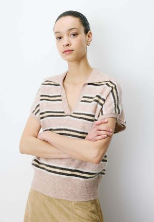 Grace & Mila, PULL RAYÉ OVERSIZE COL POLO BEIGE AIZEN - Polo - beige
