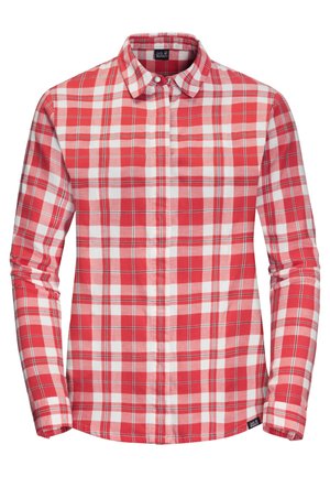 Langärmliges rot-weiß kariertes Hemd mit Kragen, Slim Fit und verdeckten Knöpfen vorne, von Jack Wolfskin.