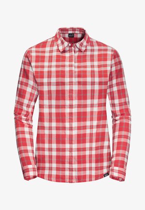 Rood-wit geruit overhemd met lange mouwen, kraag, slim fit en verborgen knopen aan de voorkant, van Jack Wolfskin.