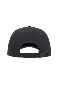 Black cotton cap with a curved brim, adjustable strap at the back, and a metal clasp featuring the embossed word "AMPLIFIED."
