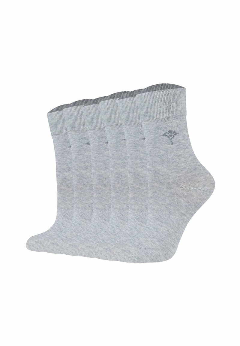 Calzini in misto cotone grigi, di lunghezza corta, con bordo a coste. Ogni calzino presenta un piccolo logo di lato. Il pacco include più paia.
