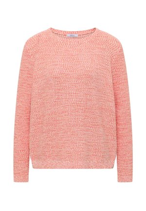 Miękki różowo-biały sweter z melanżowej dzianiny, z długimi rękawami i okrągłym dekoltem, z metką "Cecil".