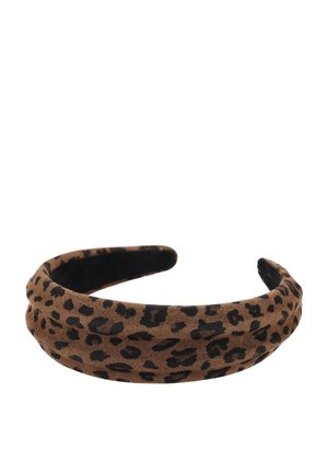 Brun polstret pandebånd med sort leopardprint og sort inderforing.