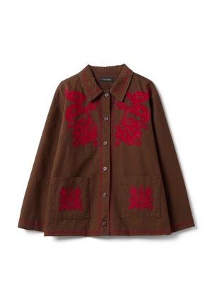 PIOMBO, SHACKET WITH CONTRASTING EMBROIDERY, REGULAR FIT - Chaqueta de entretiempo - brown