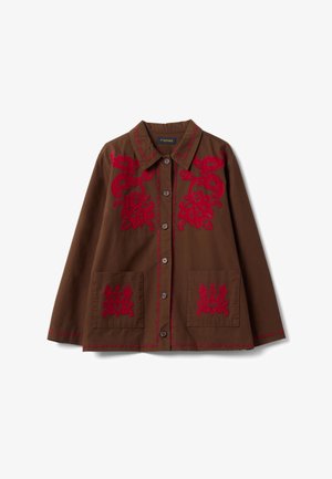 PIOMBO, SHACKET WITH CONTRASTING EMBROIDERY, REGULAR FIT - Chaqueta de entretiempo - brown