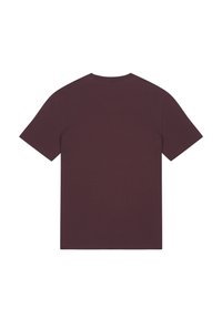Bordeaux ronde hals t-shirt gemaakt van katoen, met korte mouwen en een standaard pasvorm. Soepele textuur, effen kleur, geen zichtbare logo's of patronen.