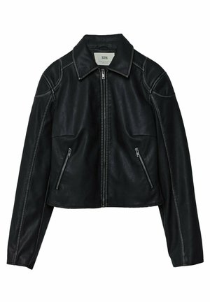 FADED BIKER - Faux leather jacket - black