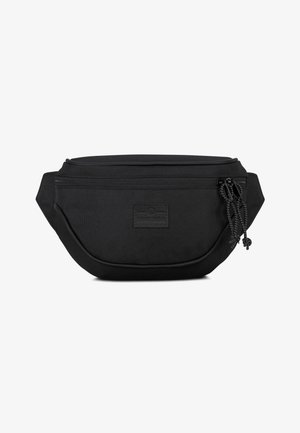 Borsetă din material textil negru, cu formă dreaptă dreptunghiulară, având un compartiment principal cu fermoar și detalii decorative cu șnur.