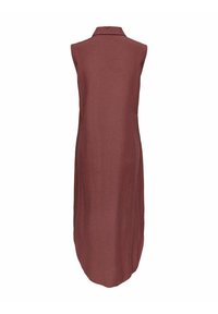 Robe longue sans manches de couleur rose foncé avec col, montrée de dos sur fond blanc.
