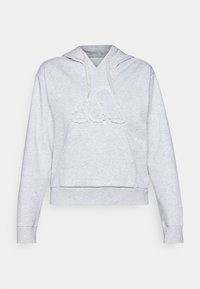 Grijze hoodie gemaakt van een zachte katoenmix, met een groot, gestructureerd logo op de voorkant en een ruime buidelzak aan de voorkant.
