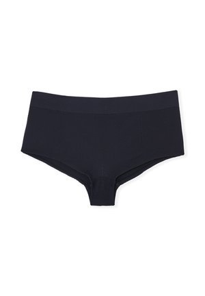 Dunkelblaue Damen-Slips aus weichem Stoff mit einem glatten Bund. Verfügt über ein strukturiertes Design mit dezenten Chevron-Mustern.