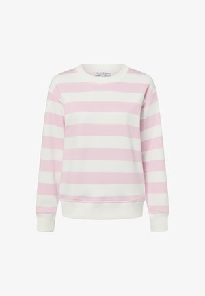 Light pink and white striped sweatshirt, made of soft fabric with a round neckline and ribbed cuffs, featuring a relaxed fit design.