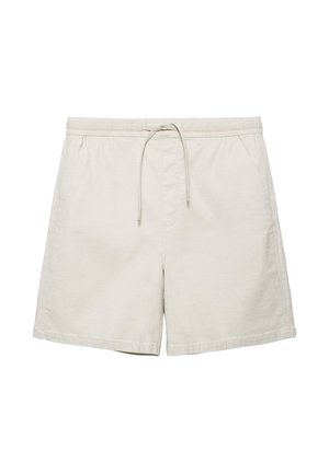 Béžové ležérne šortky s elastickým pásom a sťahovacou šnúrkou, vybavené bočnými vreckami a voľným strihom.