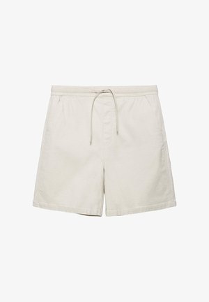 Beige afslappede shorts med elastisk linning og snor, udstyret med sidelommer og en afslappet pasform.