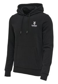 Černá mikina s kapucí vyrobená z bavlněné směsi, s přední kapsou ve stylu "kangaroo" a kapucí na šňůrku. Bílé logo na hrudi.