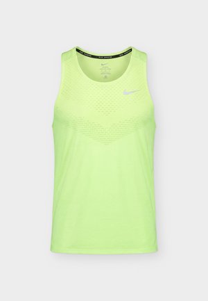 Hele laime rohelise ilma varrukateta sportlik topp, millel on hingav võrgust ülemine paneel ja peegeldav Nike'i logoga vasakul rinnal.