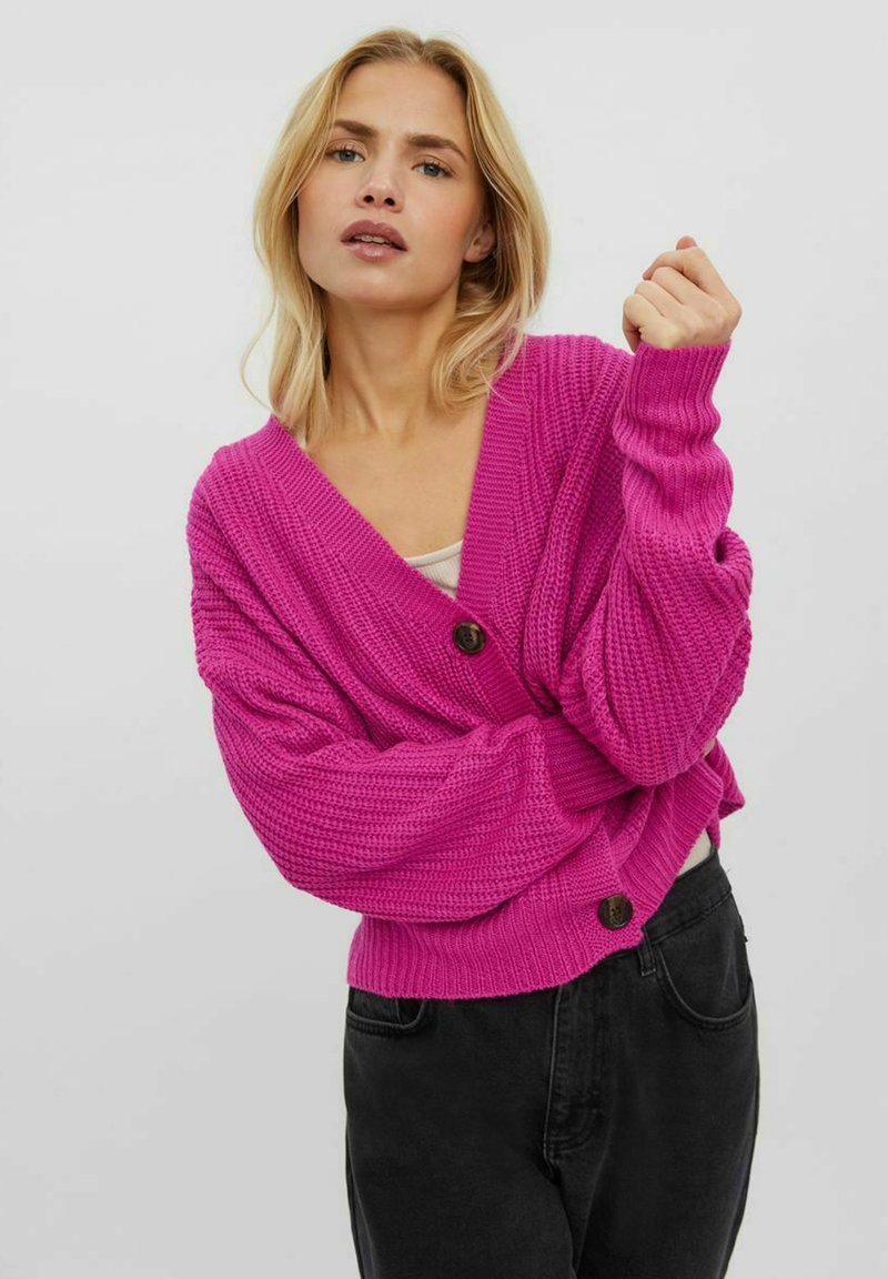 Vero Moda VMLEA V NECK CUFF CARDIGAN  - Kardiganas - very berry