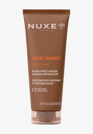 Tubetto marrone con finitura opaca, con testo bianco e arancione. Contiene 75 ml di balsamo dopobarba lenitivo per tutti i tipi di pelle.