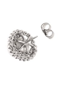 Stříbrné náušnice ve tvaru hvězdice s texturovanými okraji a malými kulatými korálky. Obsahují samostatnou záznamovou zátku.