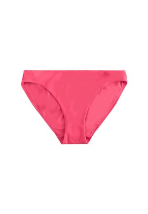 Bas de bikini pour femme rose vif uni avec une coupe classique taille basse et tissu lisse, présenté sur fond blanc.