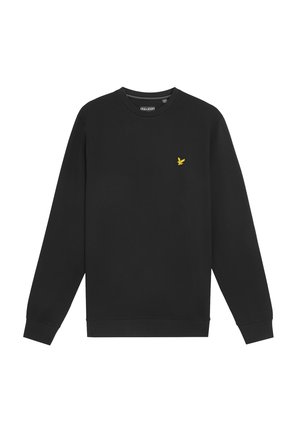 Schwarzes Sweatshirt aus Baumwolle mit langen Ärmeln, Rundhalsausschnitt und einem kleinen gestickten gelben Vogel-Logo auf der Brust.