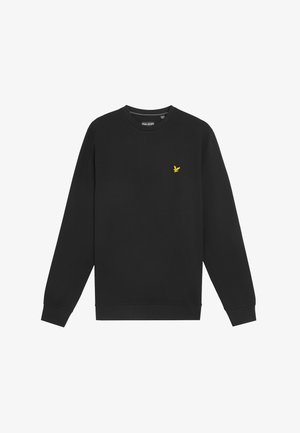 Schwarzes Sweatshirt aus Baumwolle mit langen Ärmeln, Rundhalsausschnitt und einem kleinen gestickten gelben Vogel-Logo auf der Brust.