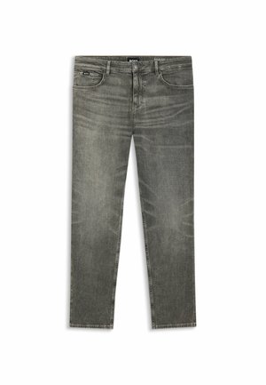 Slim-fit jeans in een vervaagde grijze denim, met vijf zakken, een ritssluiting en subtiele verweerde effecten. Duurzame stof met een gladde textuur.