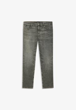 Jeans slim-fit in denim grigio slavato, con cinque tasche, cerniera e lievi effetti di striature. Tessuto resistente con una texture liscia.