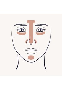 Illustration eines Gesichts mit verschiedenen Schattierungen zur Hervorhebung von Konturen. Symmetrische Augen, definierte Nase und sichtbares Kinn. Heller Hintergrund.