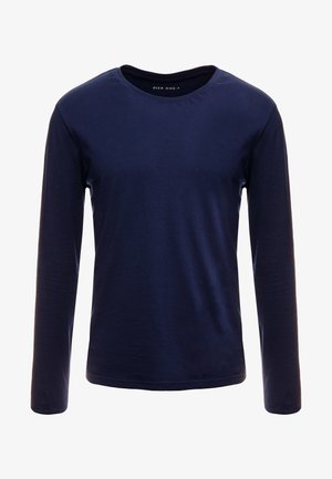 Navy long-sleeve T-shirt made of soft cotton, featuring a classic crew neck and a smooth texture with no visible patterns or accents.