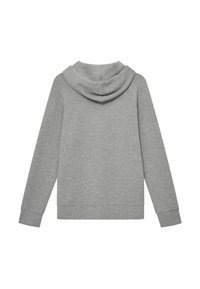 Felpa grigia con cappuccio realizzata in un tessuto testurizzato, maniche raglan e scollatura arrotondata. Presenta una vestibilità rilassata e polsini e orlo a coste.
