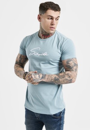 SCRIPT EMBROIDERY MUSCLE FIT - Print T-shirt - blue