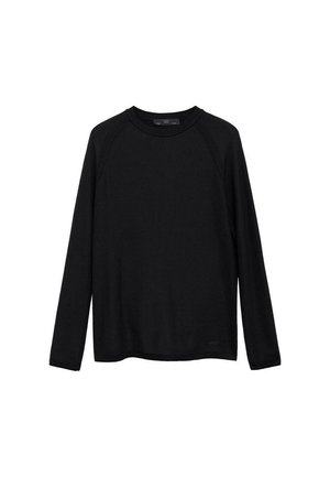 Schwarzes Langarmshirt mit geripptem Muster, Rundhalsausschnitt und Raglanärmeln. Mit einem dezenten Logo am Saum.