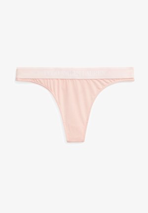 Rozā pludmales apakšveļa ar ribotu tekstūru. Tai ir mīksts jostasvieds ar "POLO RALPH LAUREN" balti iegravētu. Plāni sānu siksniņas.