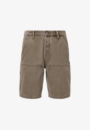 Khaki Cargo-Shorts aus Baumwolle, mit zwei Fronttaschen, zwei großen Seitentaschen und genähten Details.